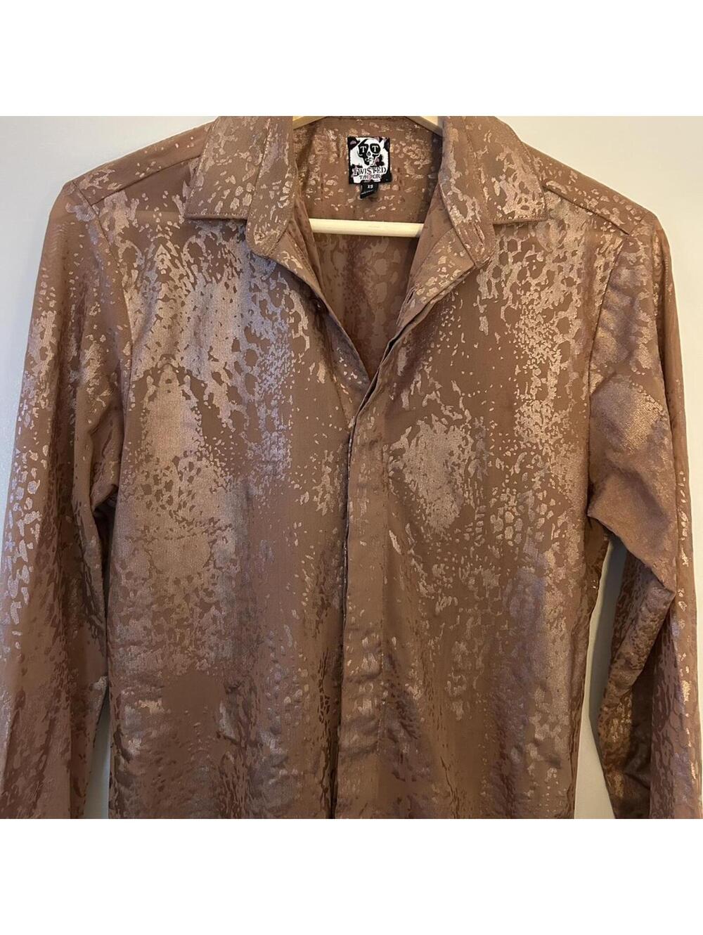Twisted Tailor brown snakeskin print button up shirt Size XS